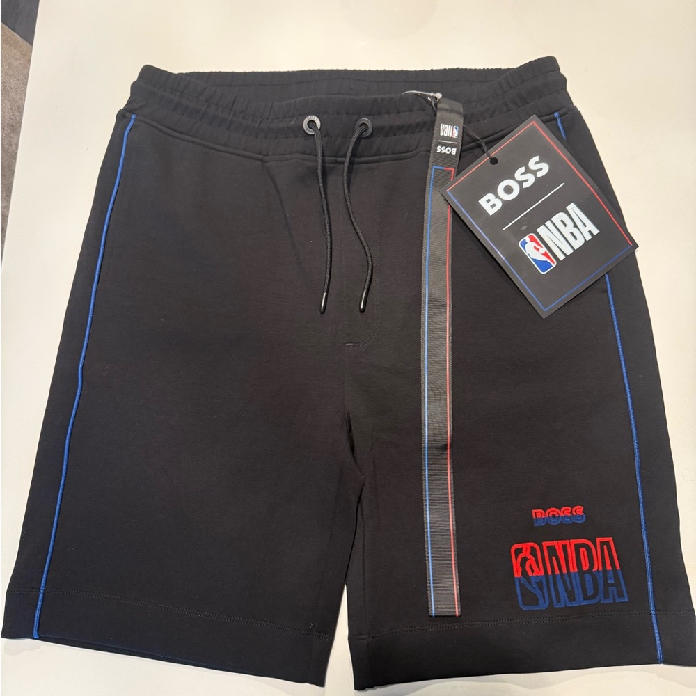 NEW NWT Hugo Boss Black Athletic Shorts with Blue and Red Accents